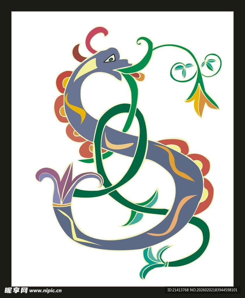 彩色艺术风格中国龙图案