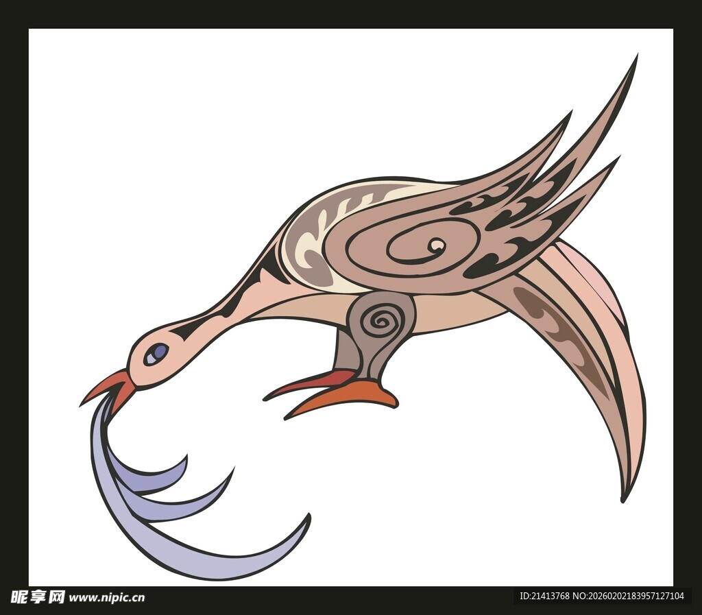 图腾风格鸟形艺术图案