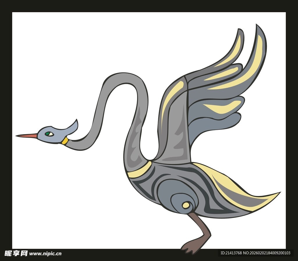 飞翔的抽象风格长颈鸟