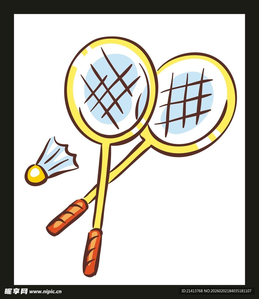卡通风格羽毛球拍与球