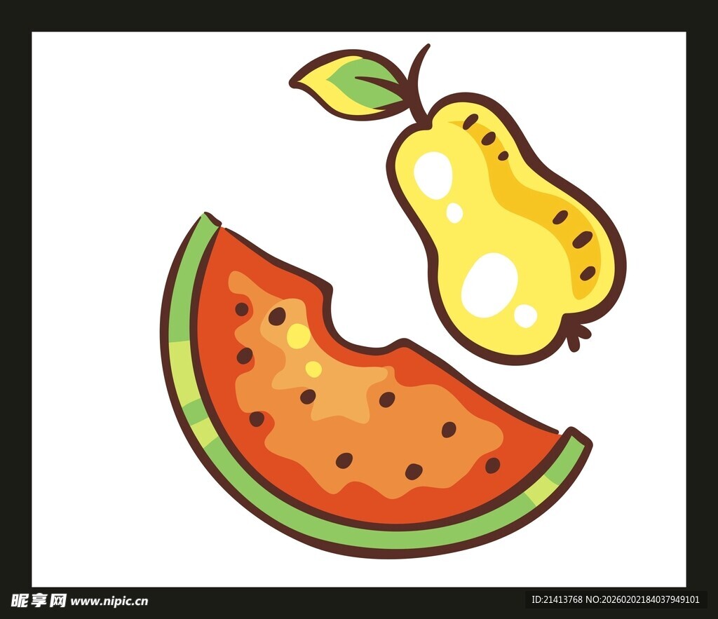 西瓜与梨的水果插画