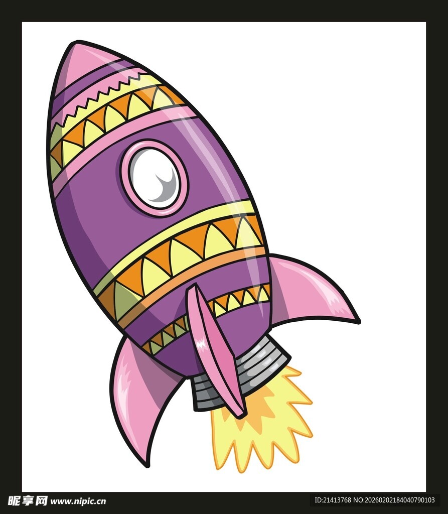 紫色卡通火箭插画