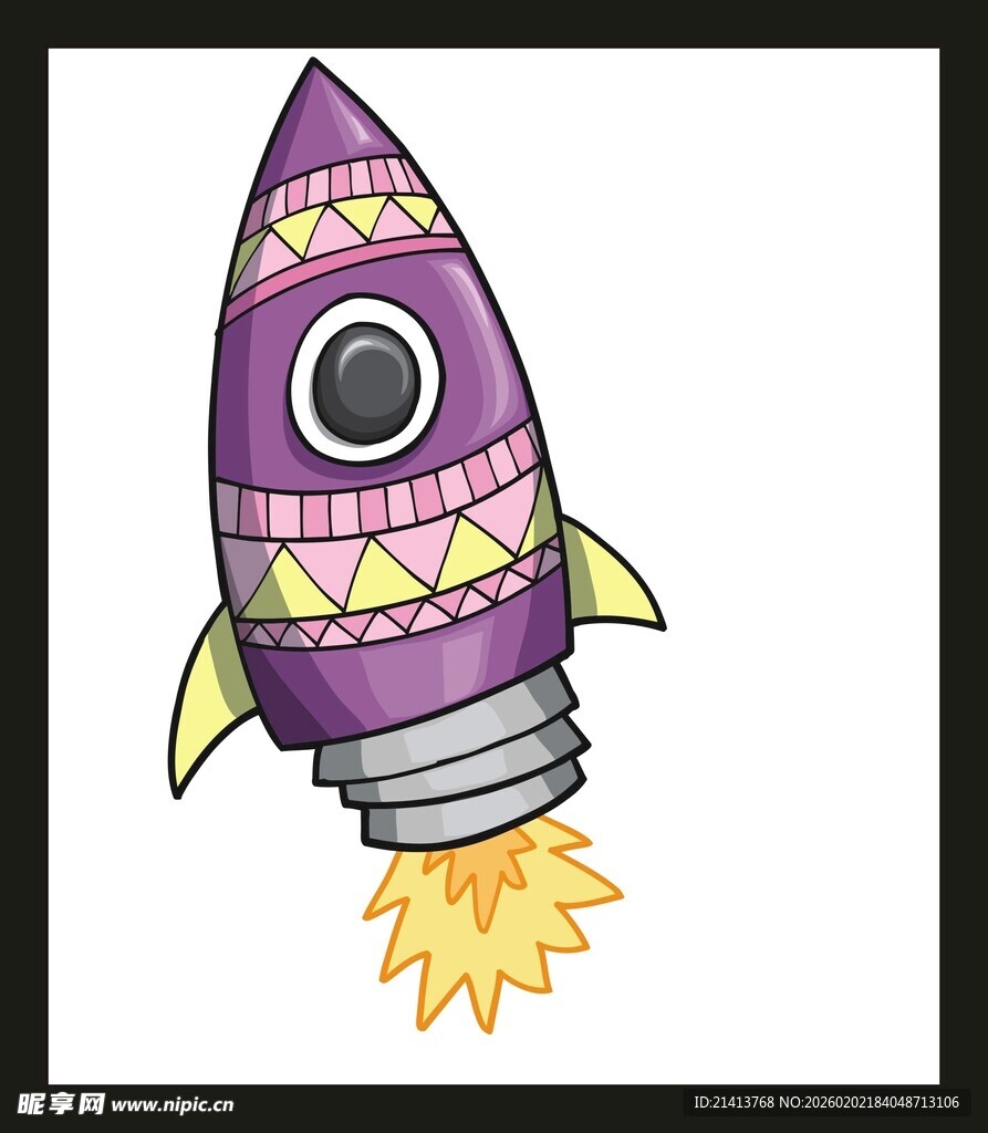 卡通风格紫色火箭插画