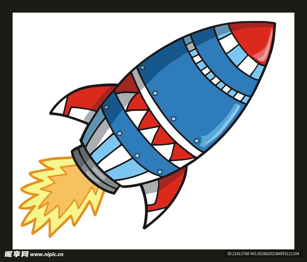 卡通火箭升空