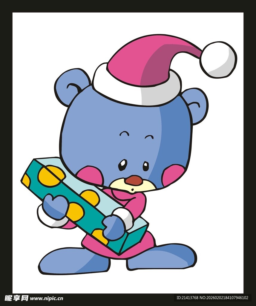 戴帽小熊手持礼物