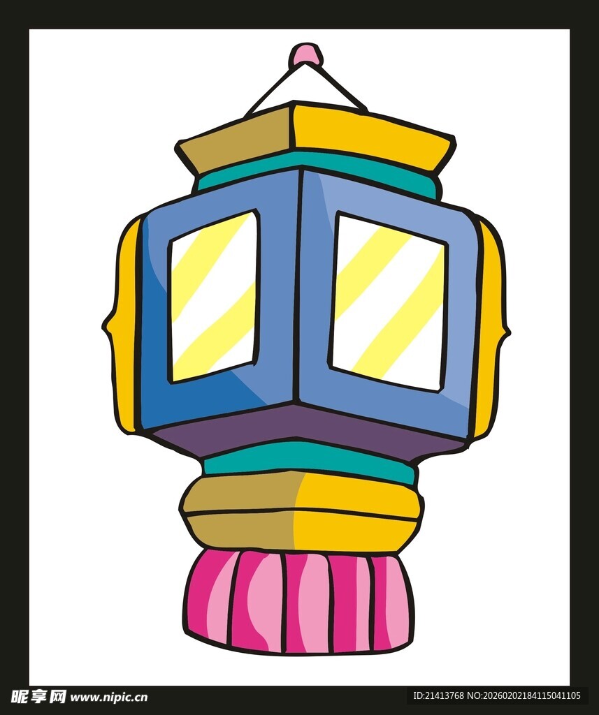 彩色手绘传统六角灯笼