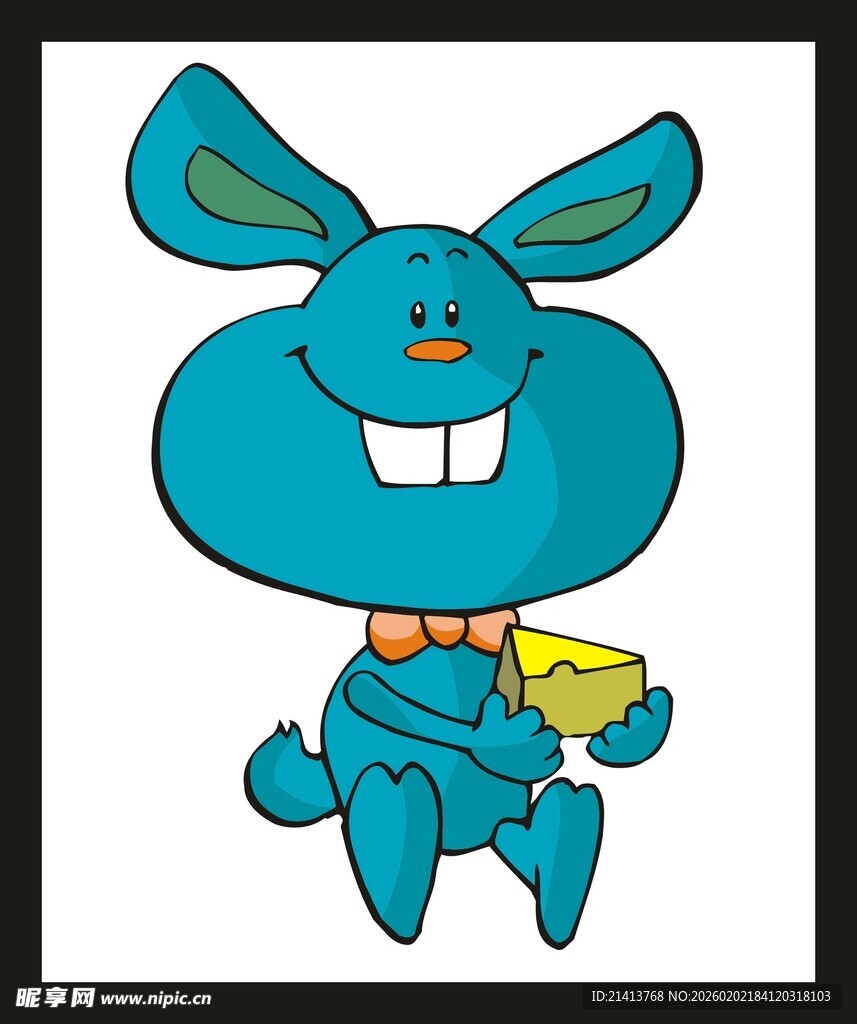 蓝色兔子持杯卡通形象