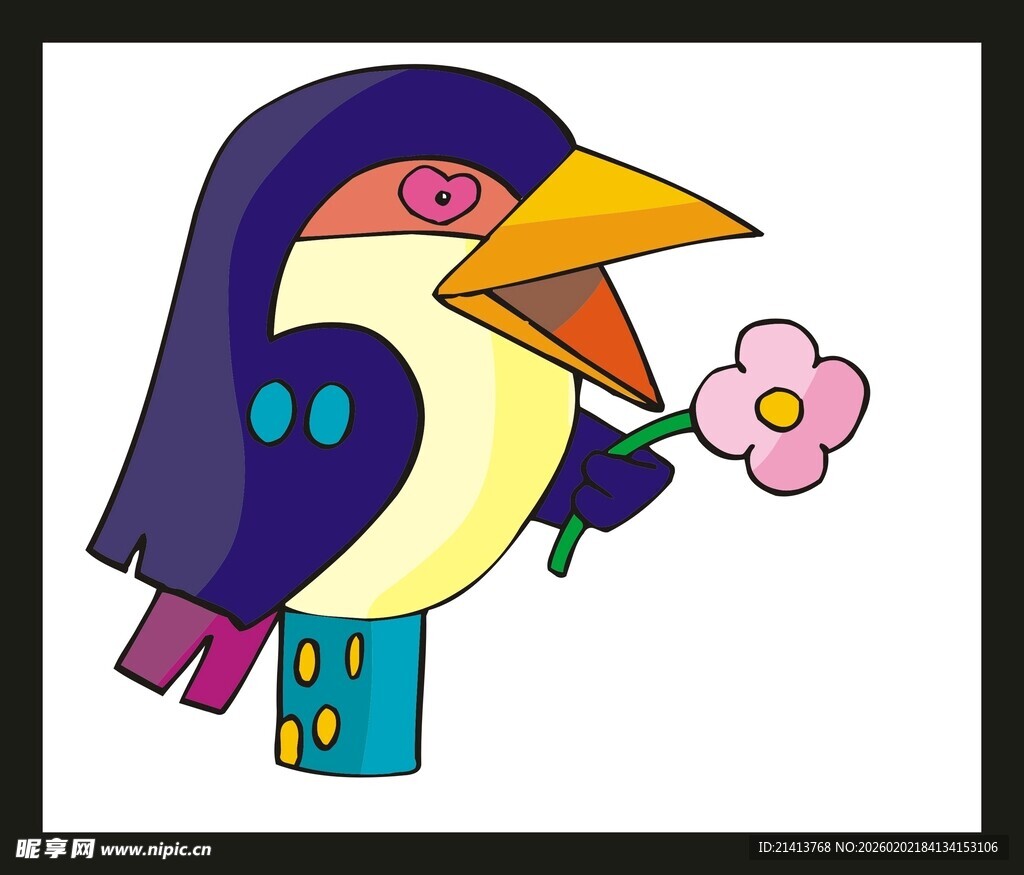 卡通小鸟持花形象