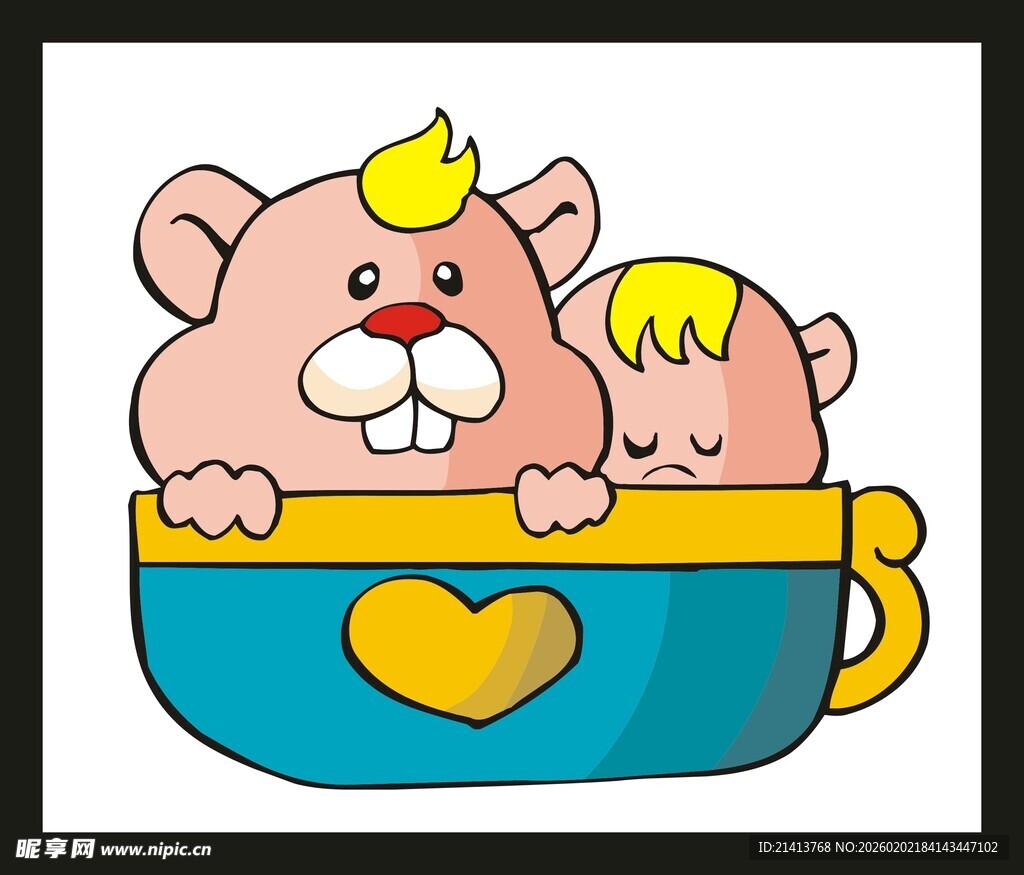 杯子里的可爱小猪与宝宝