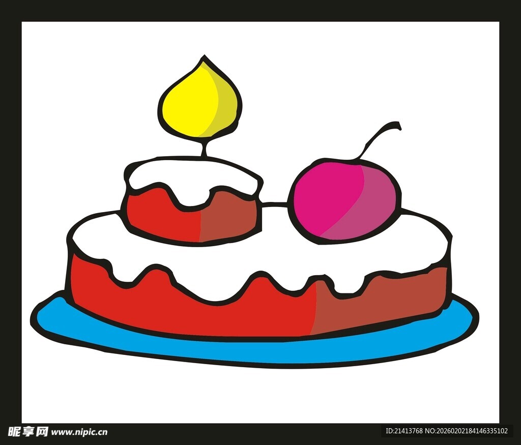 卡通风格生日蛋糕插画