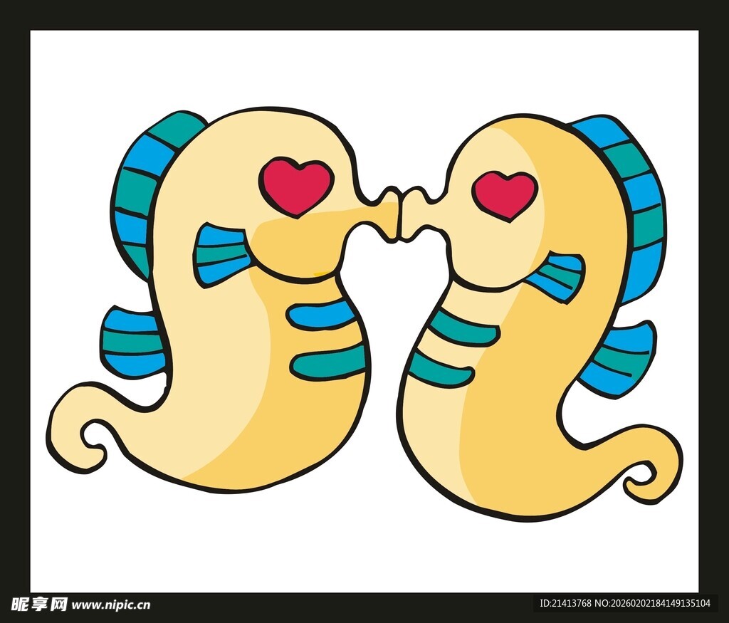 亲吻的可爱海马情侣