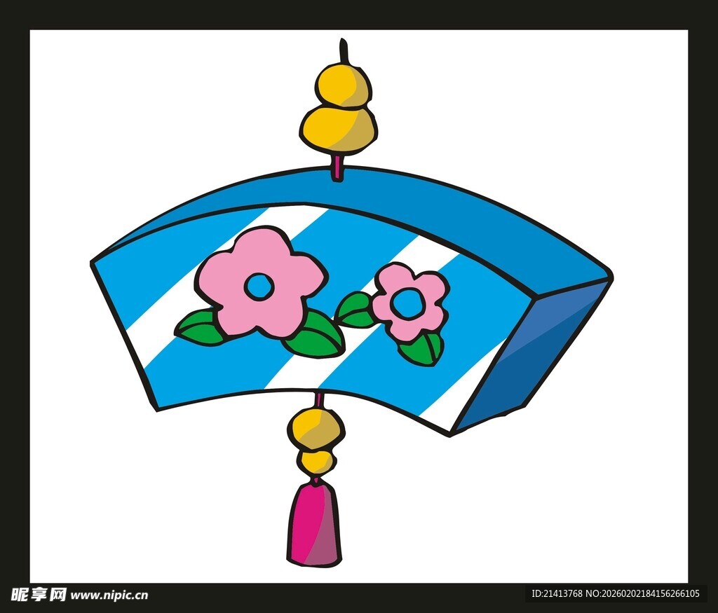 蓝色扇形挂饰绘有花朵