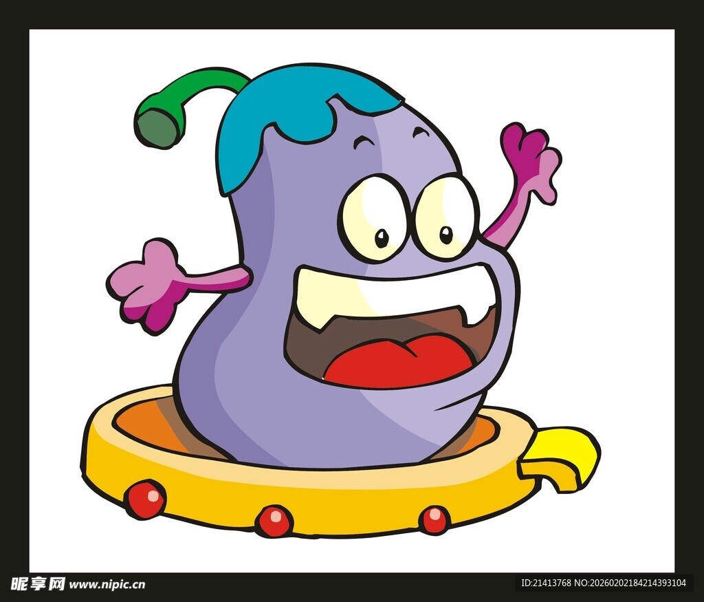 紫色茄子卡通角色玩蹦床