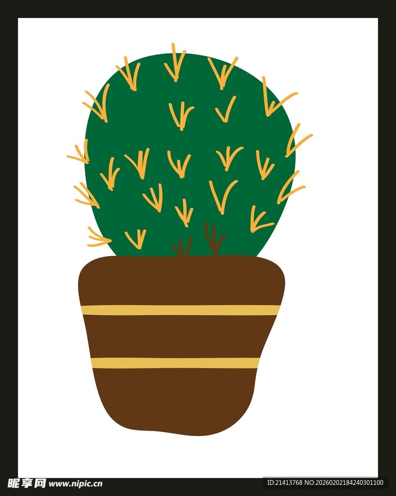 盆栽仙人掌插画