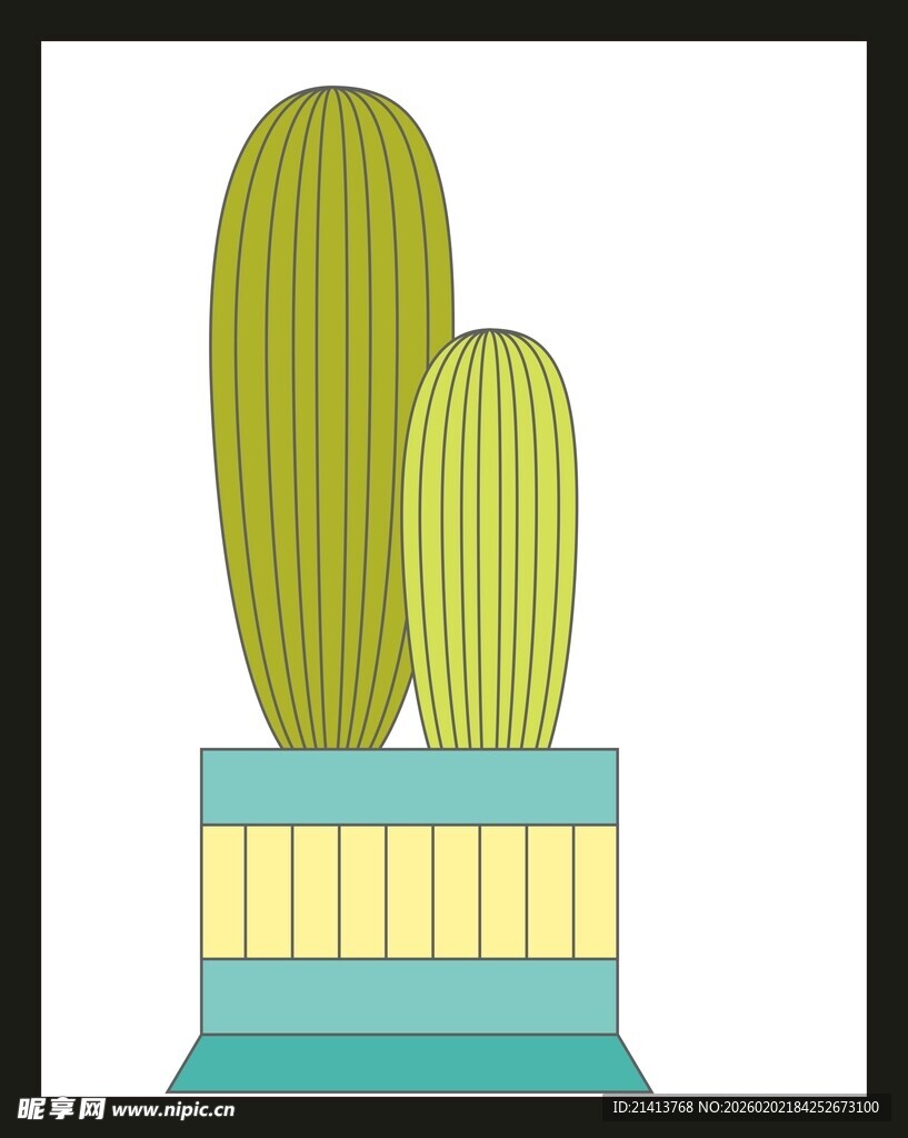 简约风盆栽仙人掌插画