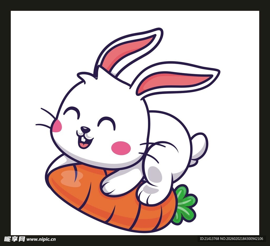 可爱兔子趴在胡萝卜上