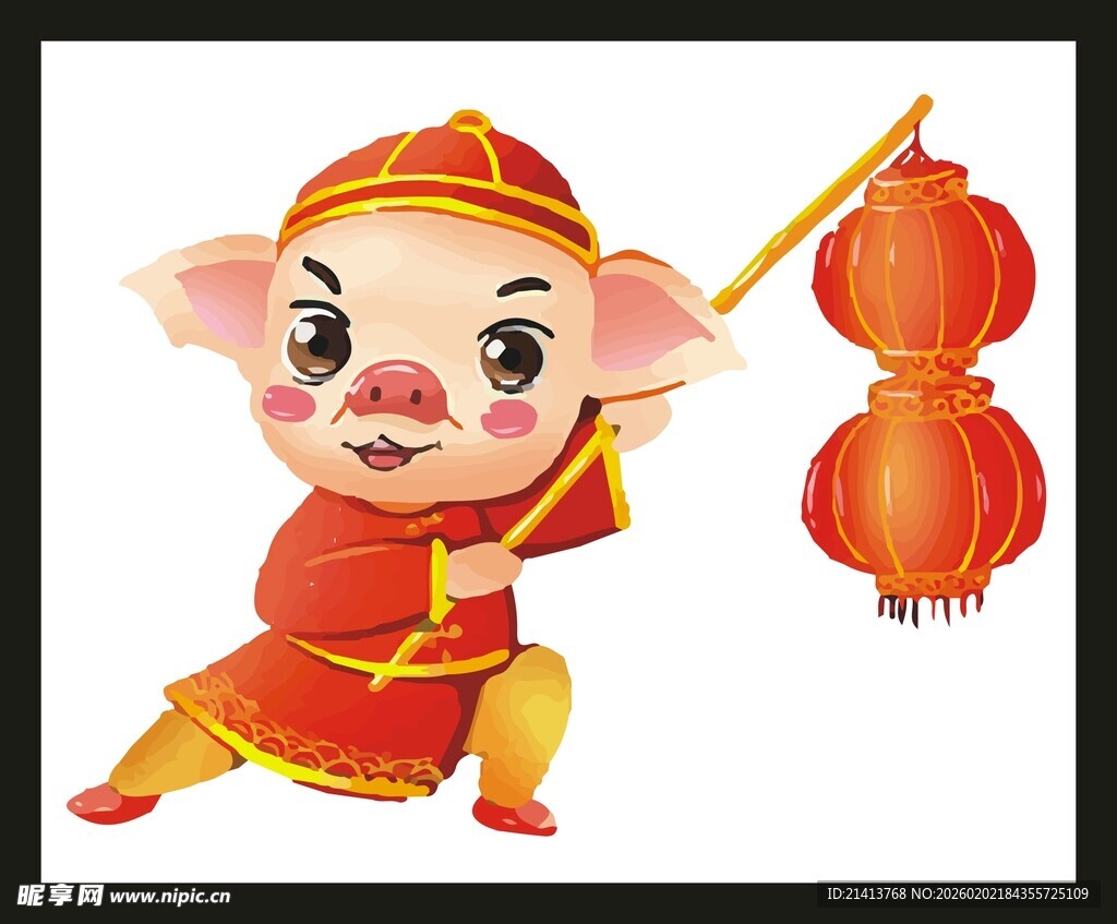 舞灯笼小猪贺岁形象