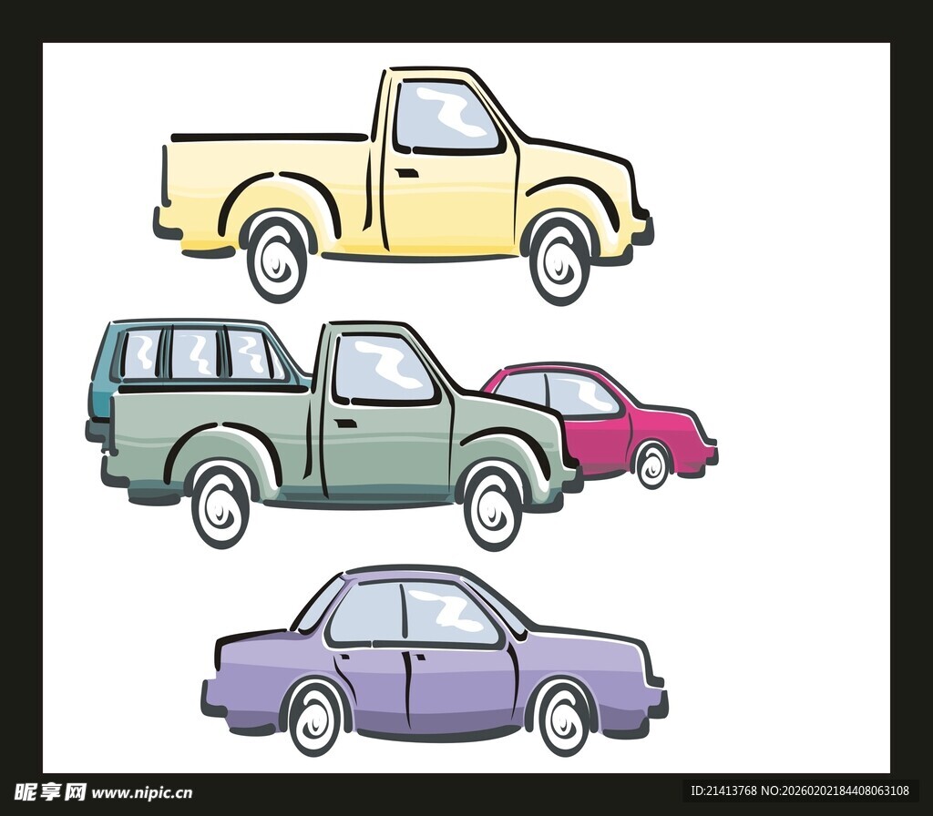 多彩卡通风格汽车集合