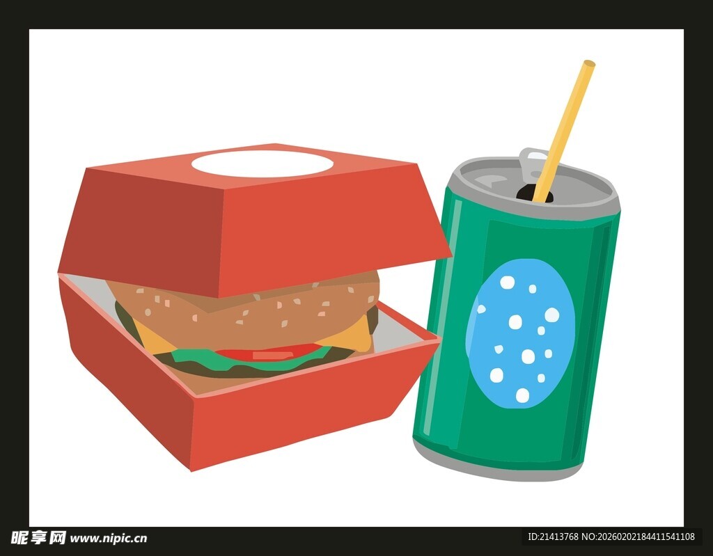 红色餐盒与绿色饮料罐