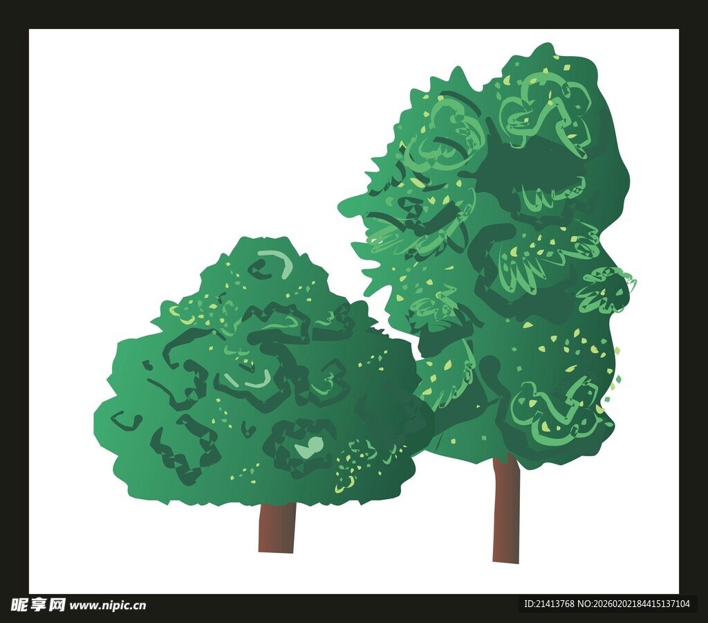 两棵葱郁树木插画