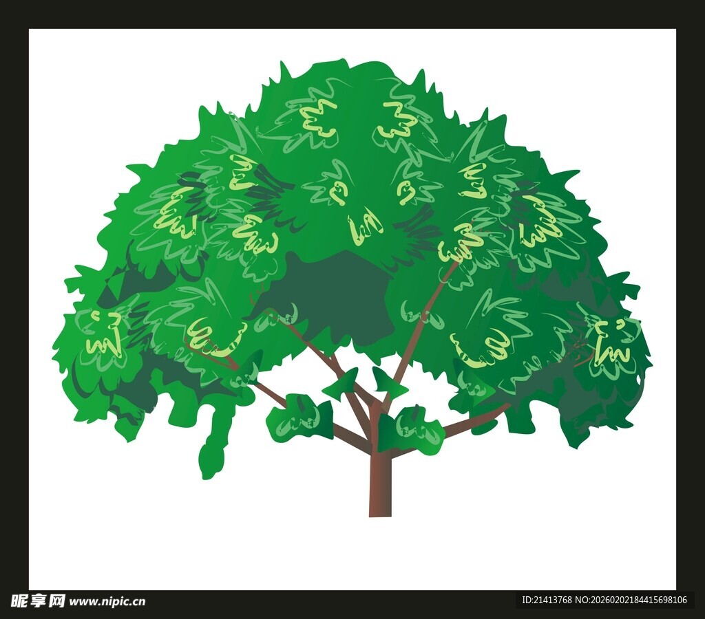 翠绿茂盛的卡通风格树木