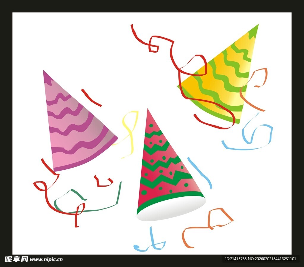 彩色派对帽与装饰彩带