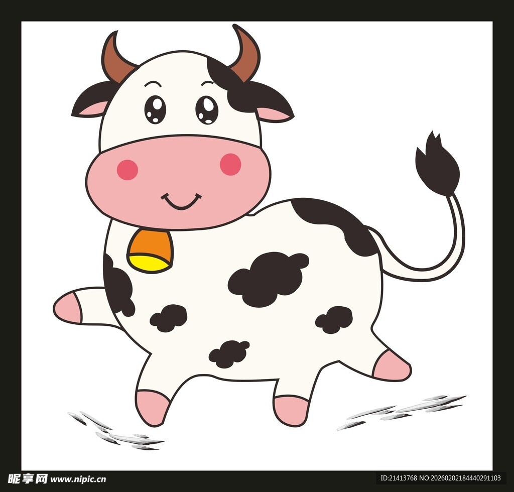 可爱卡通小牛欢快奔跑