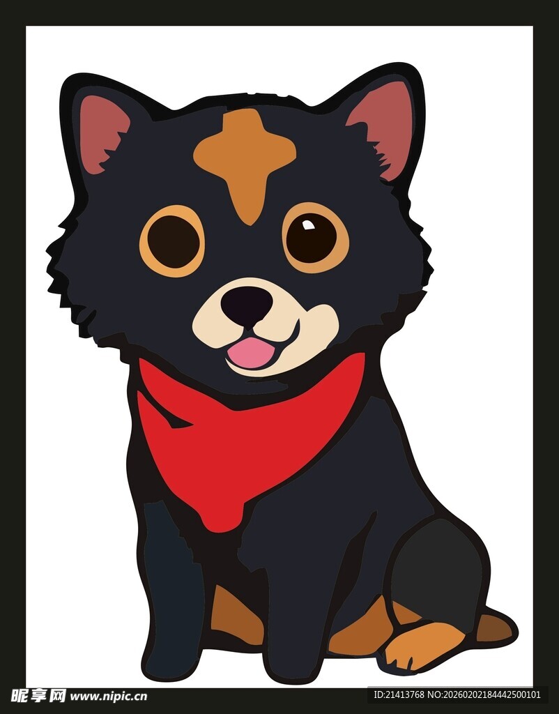 戴红围巾的可爱小黑狗