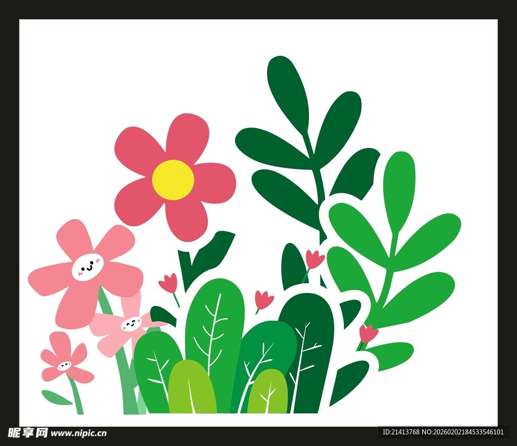 手绘清新花卉绿植图案