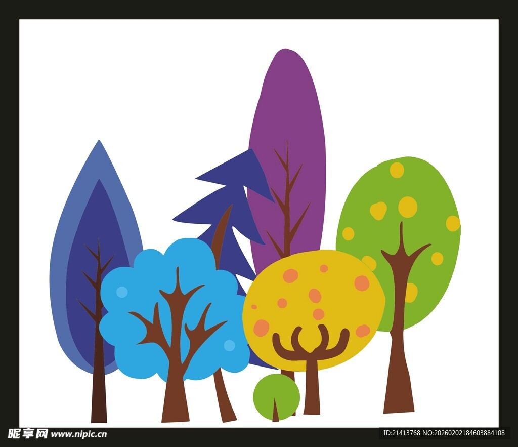 多彩卡通树木插画
