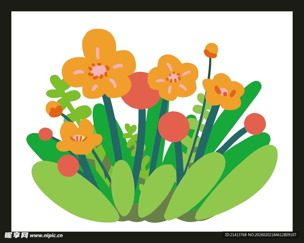 橙色花卉插画