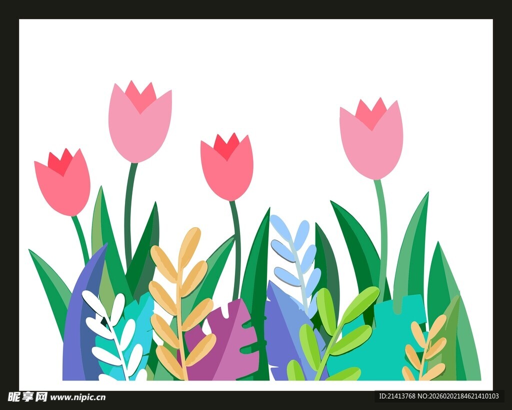 多彩郁金香花卉插画