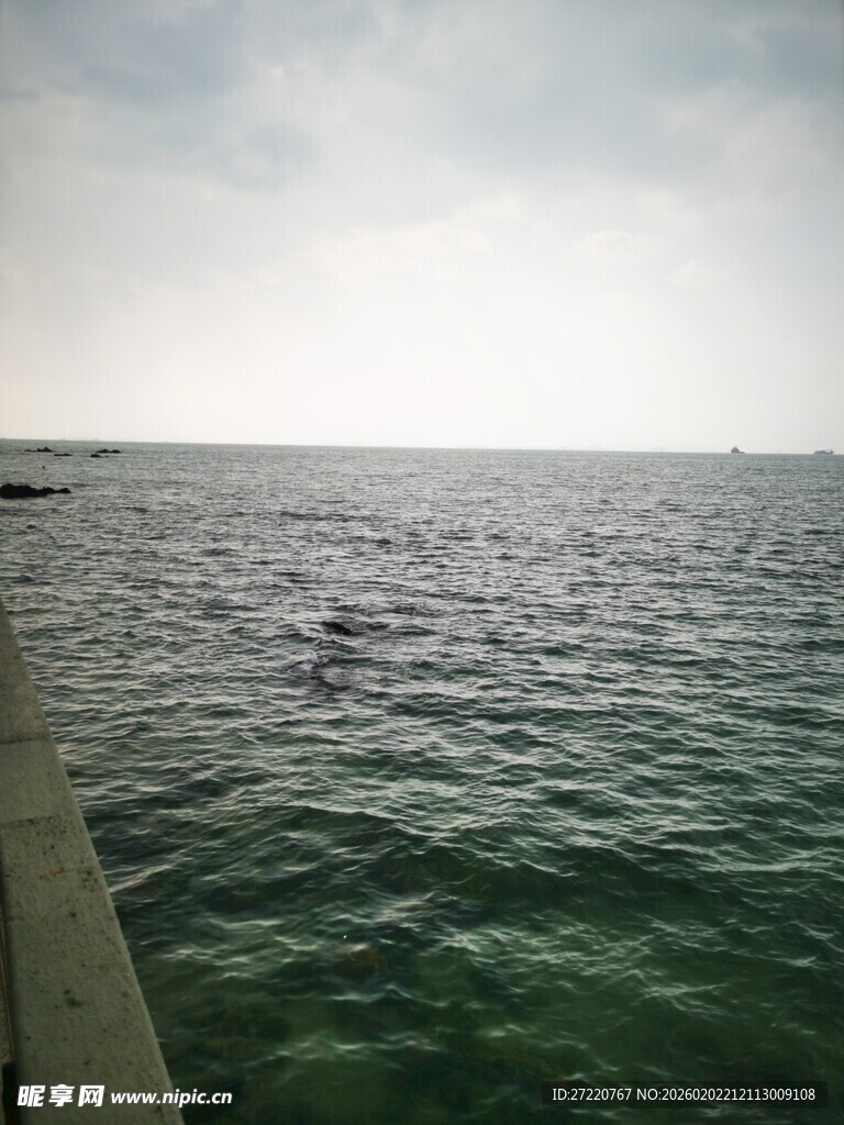 海边木栈道旁的广阔水域