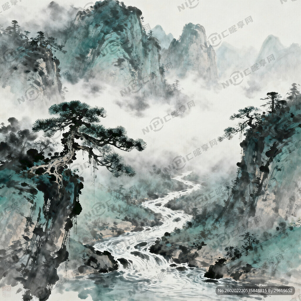 山谷 中国风 中国画 山水