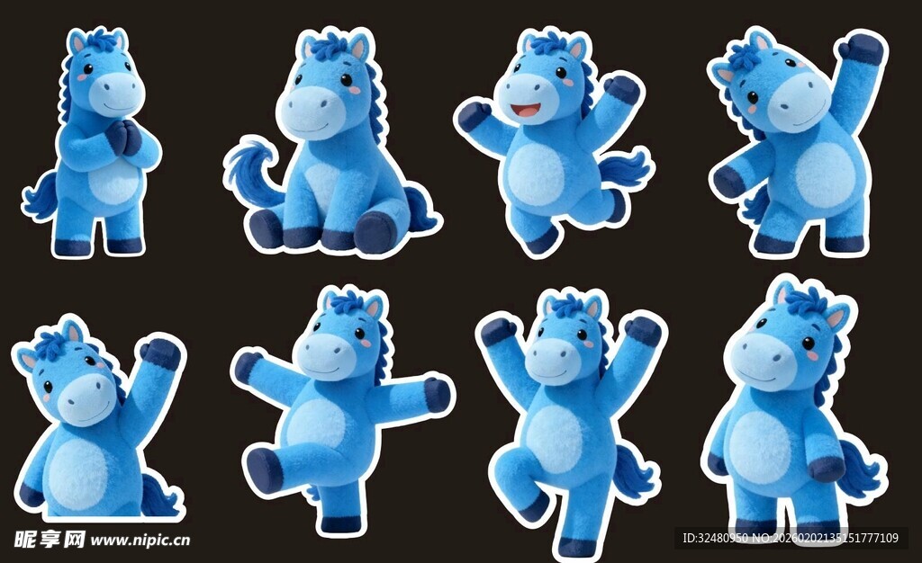 蓝色卡通怪兽多样姿态