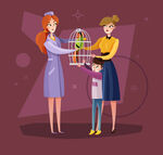 家庭选购鸟笼温馨场景