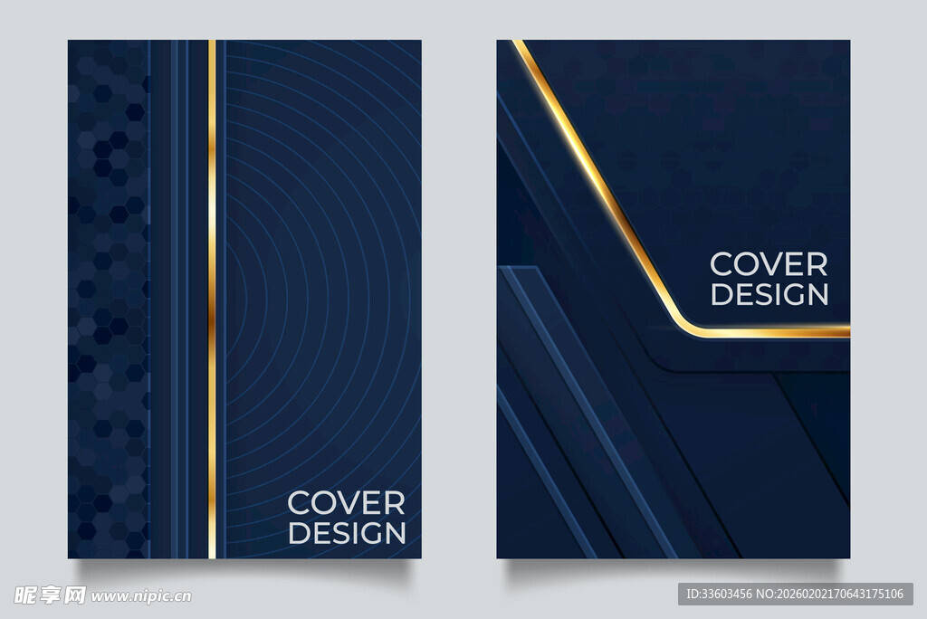 深蓝金线条封面设计模板
