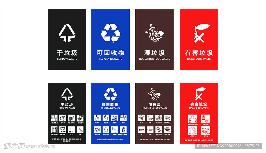 多样垃圾分类标识牌展示