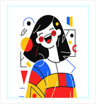 时尚插画风格的多彩女孩形象