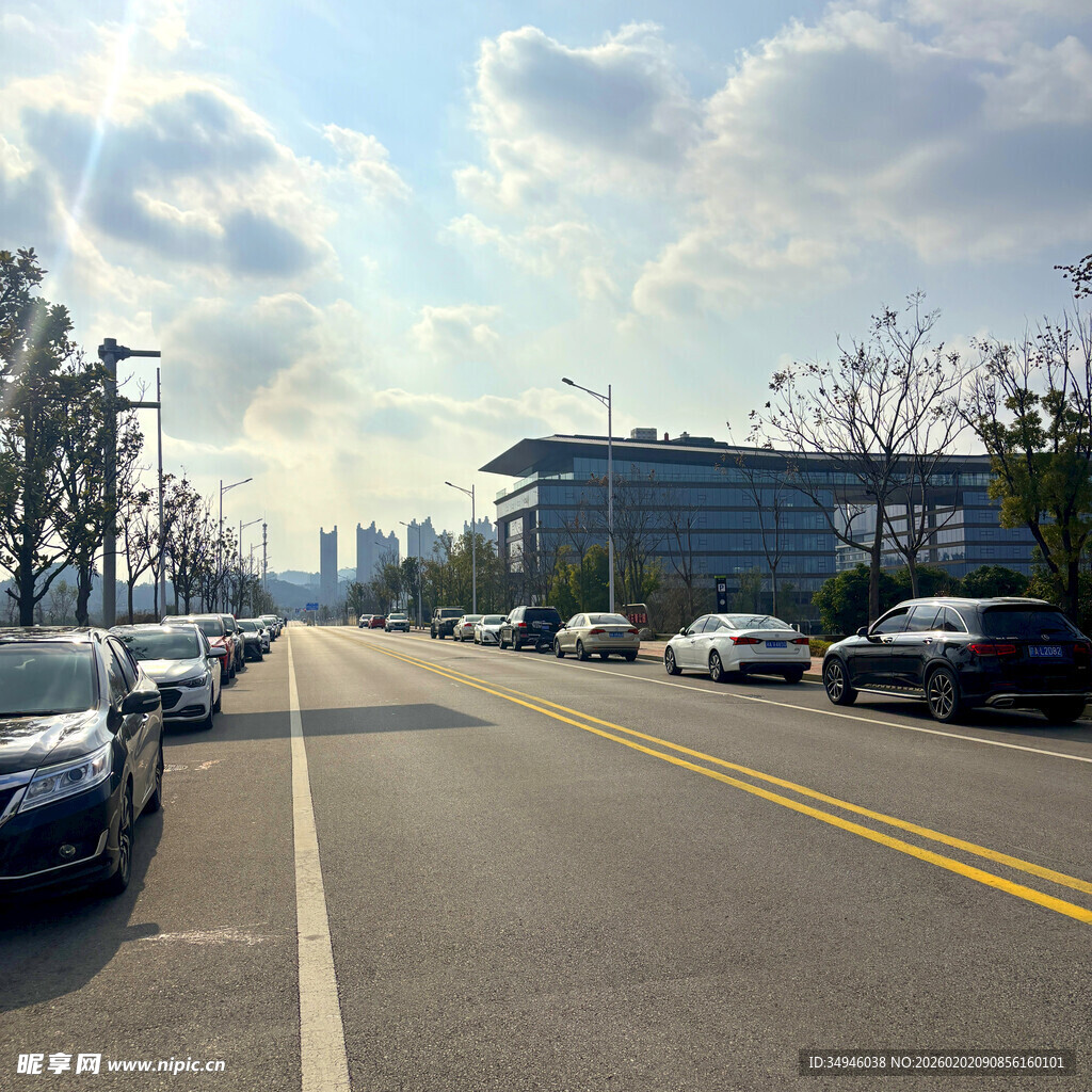 城市道路两旁停放的车辆