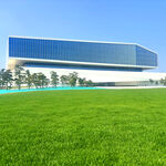 现代建筑与绿茵草地景观