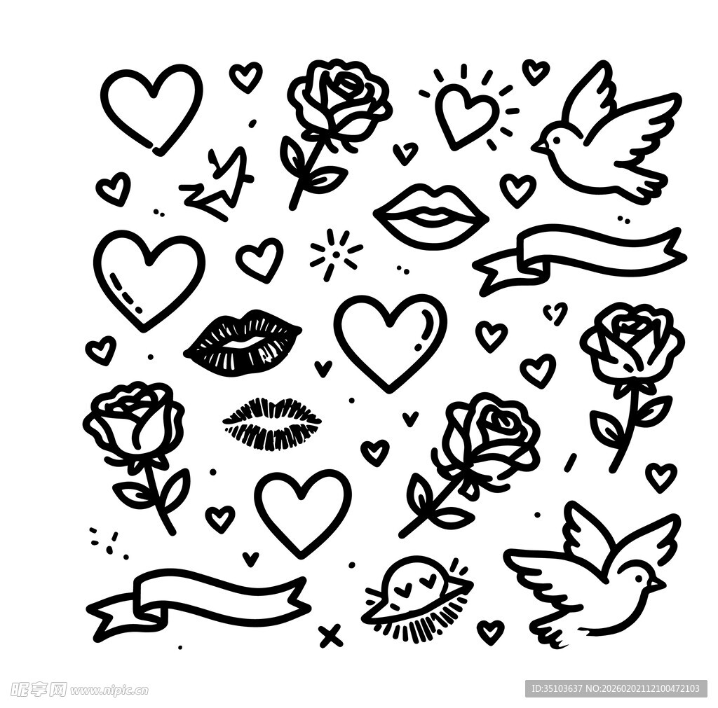 浪漫爱情手绘图案元素