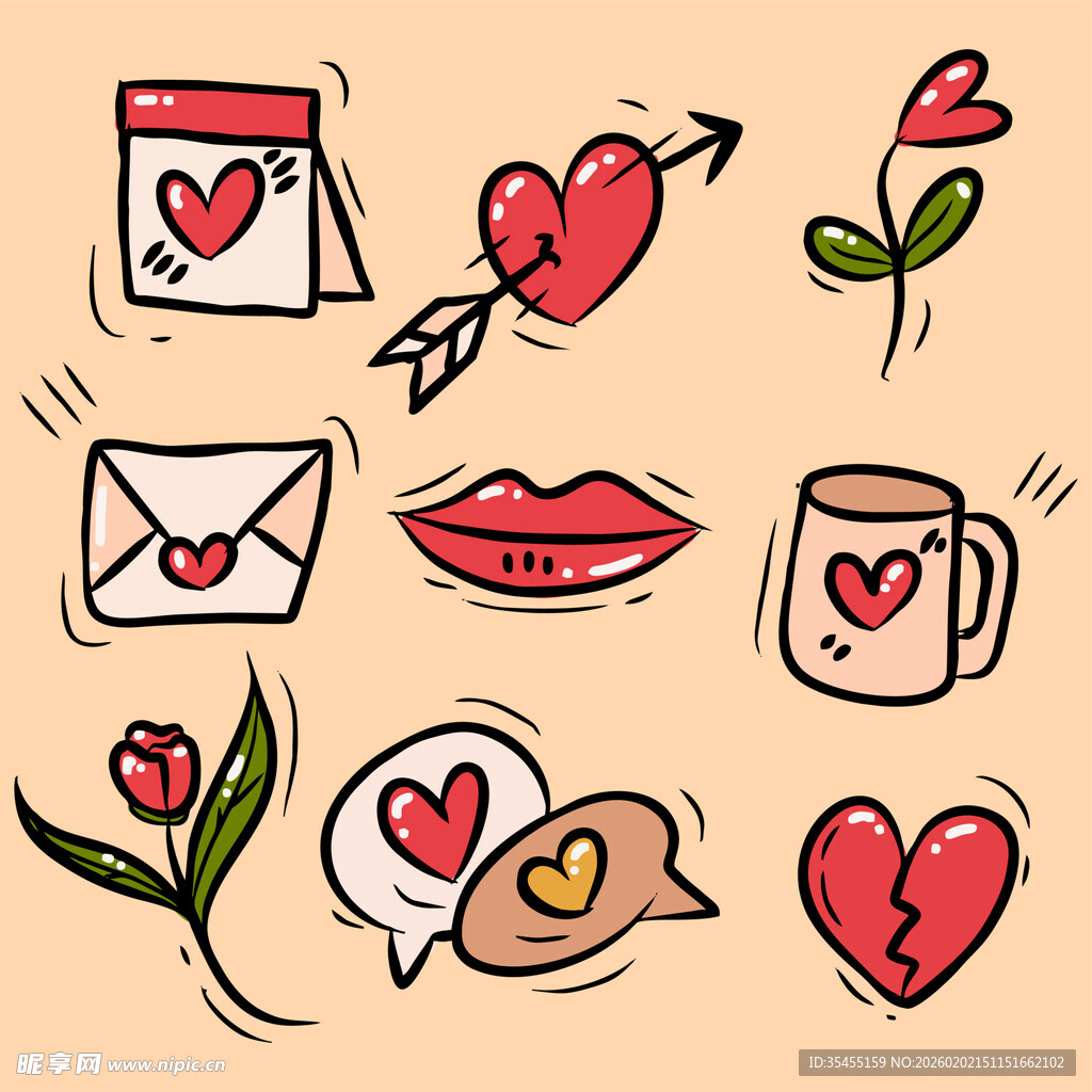 浪漫爱情元素插画