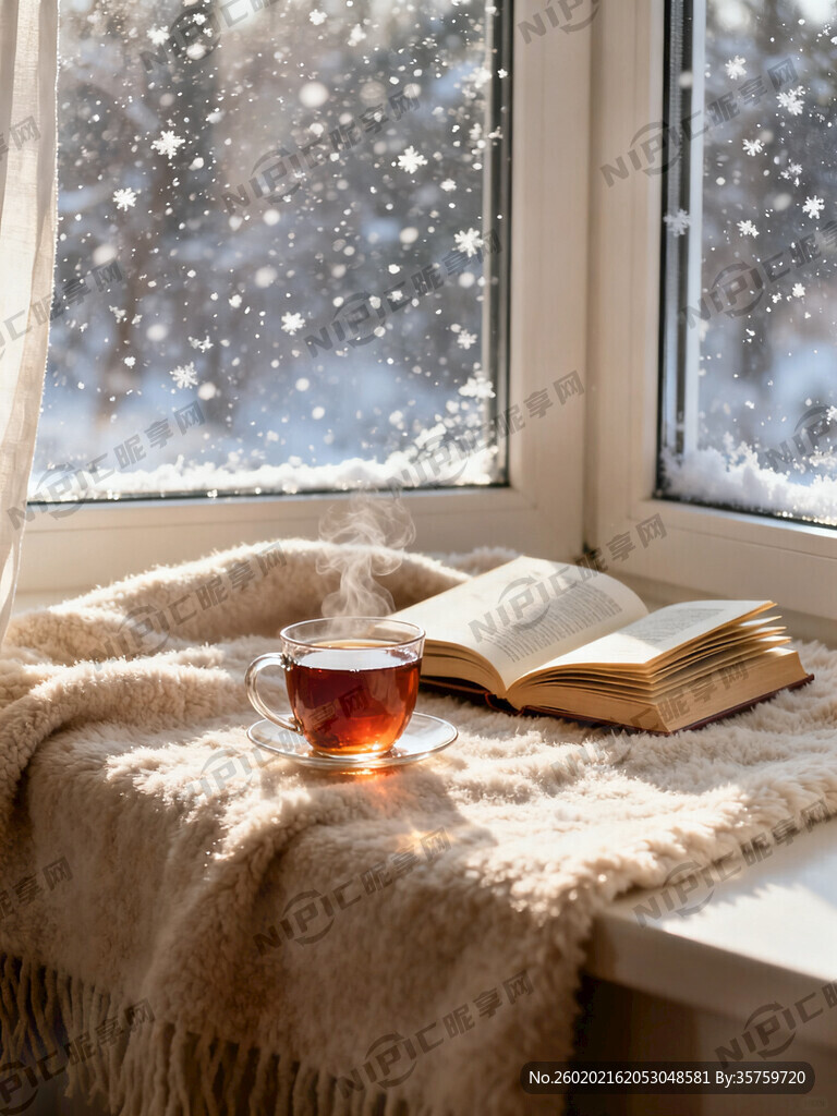 冬日暖阳下的飘窗 米色羊绒地毯