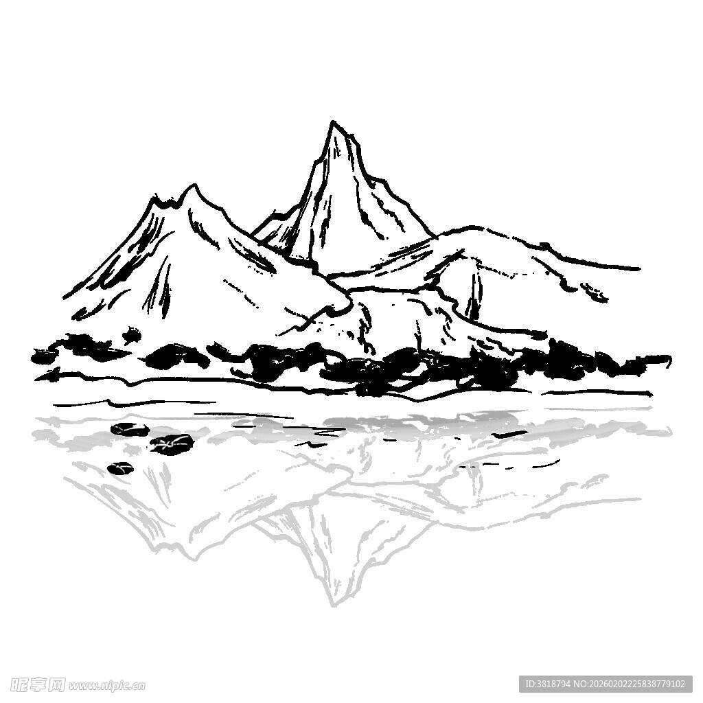 水墨风格山水倒影图