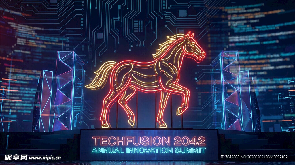 霓虹骏马灯光艺术装置