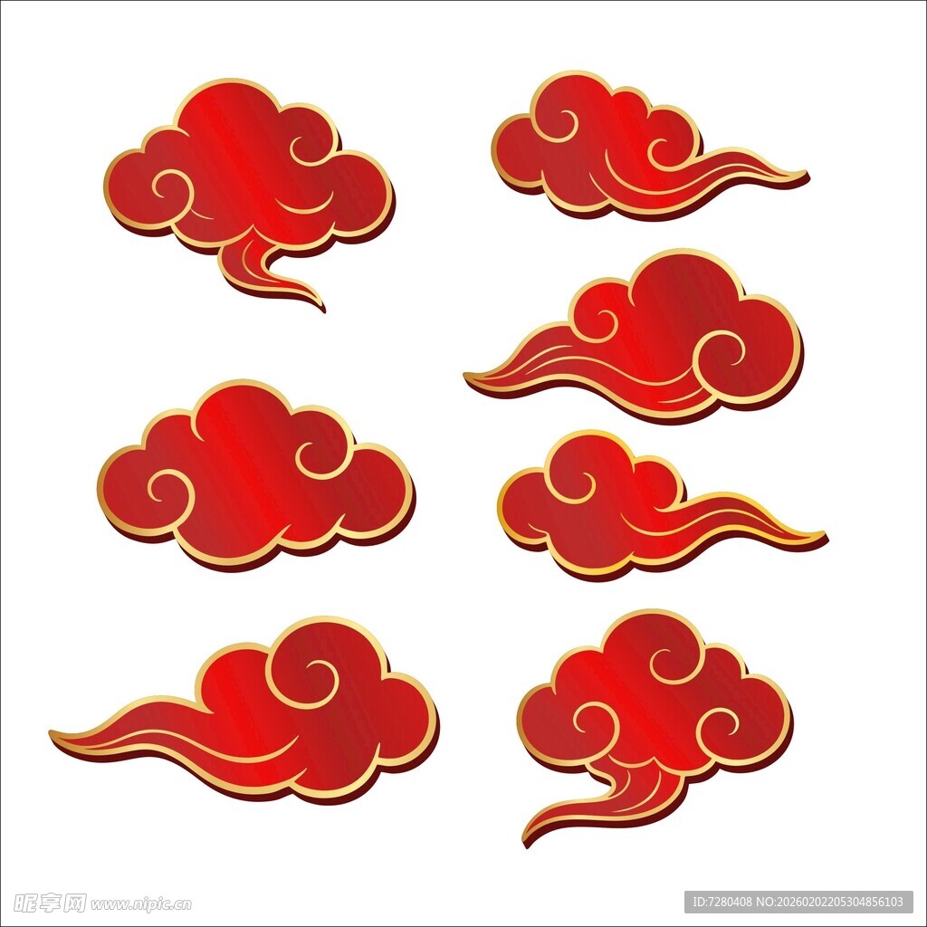 中式红色祥云图案集合
