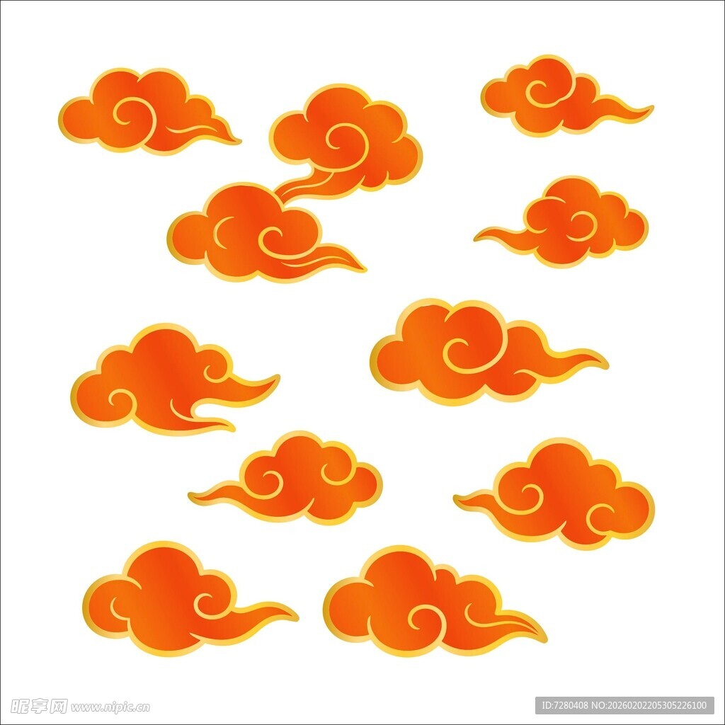 中式传统橙色祥云图案
