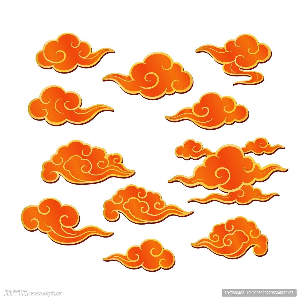 中式传统橙色祥云图案