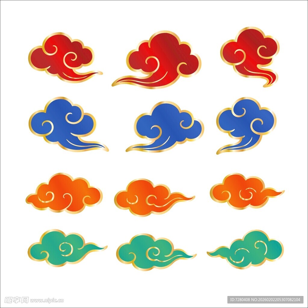 多彩中式祥云图案集合